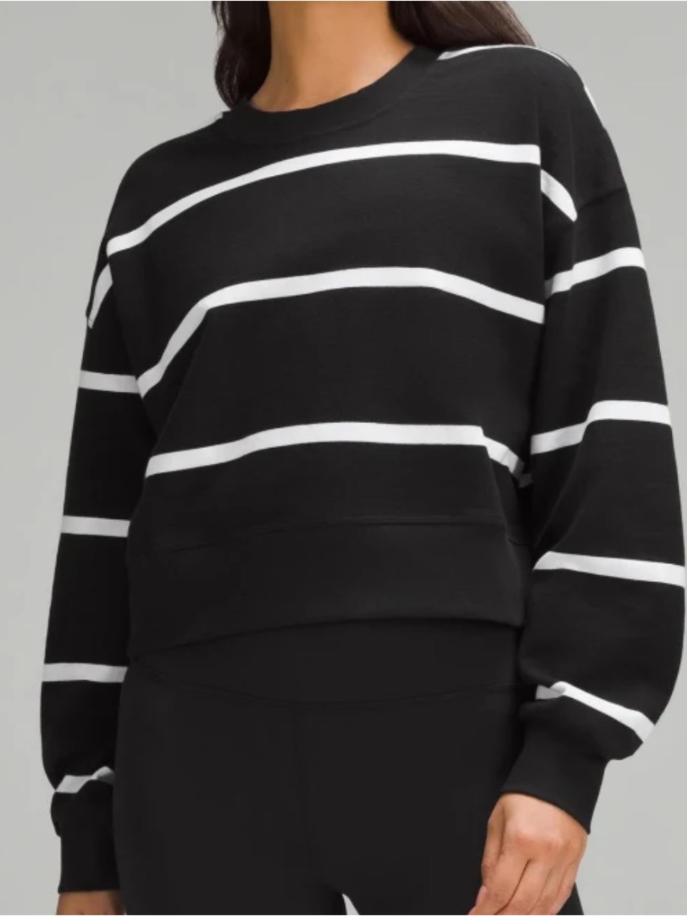 Lululemon Perfectly Oversized Cropped Crew Stripe Black White Size 2